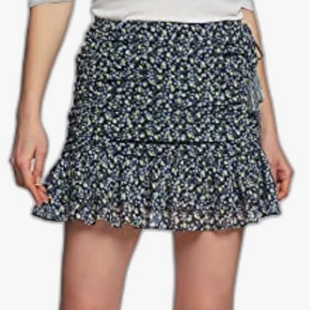 1. STATE Ruffled Ruched Seam Floral Mini Skirt